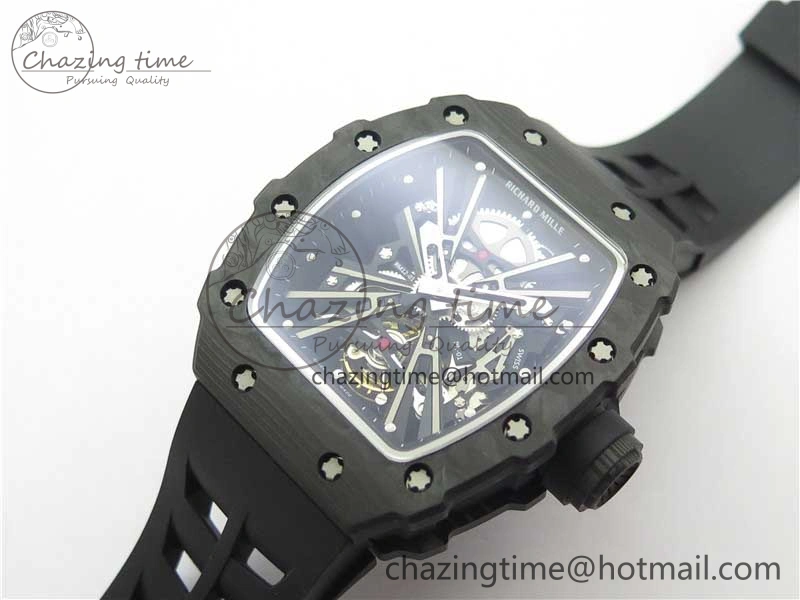 RM12 Real Tourbillon KVF Best Edition Skeleton Dial on Black Rubber Strap