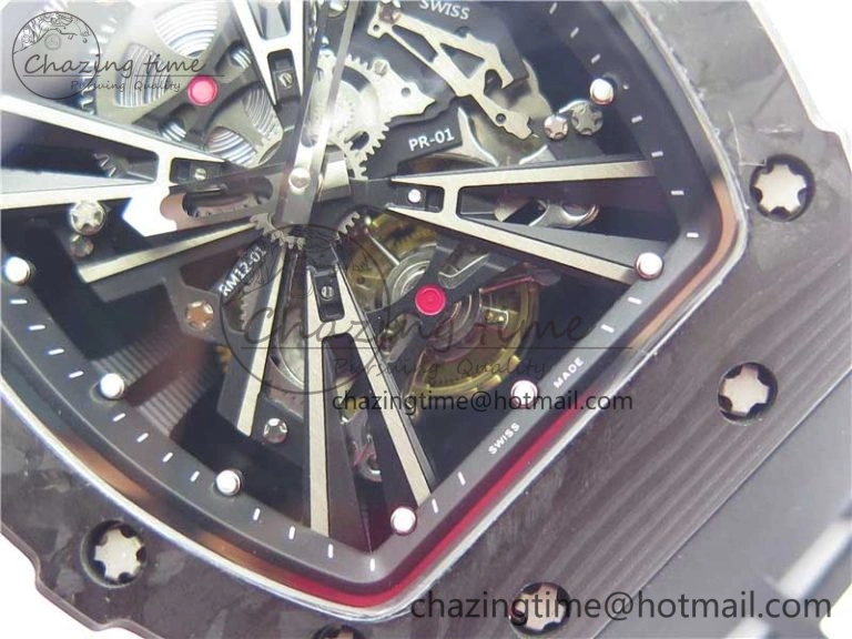 RM12 Real Tourbillon KVF Best Edition Skeleton Dial on Black Rubber Strap
