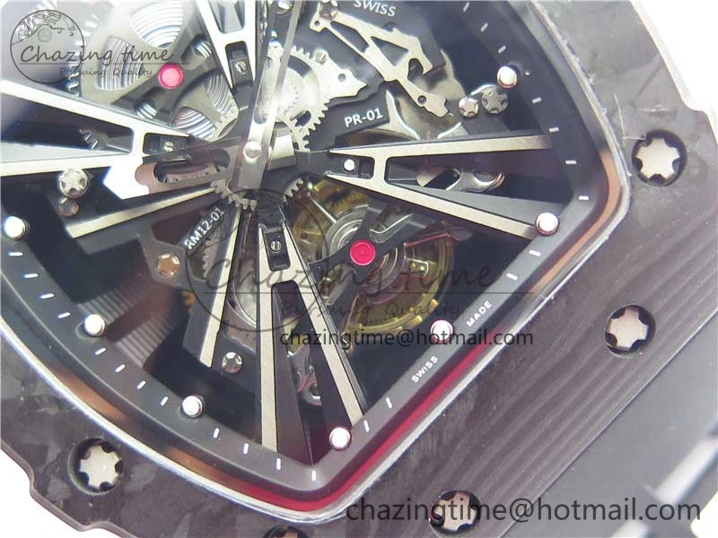 RM12 Real Tourbillon KVF Best Edition Skeleton Dial on Black Rubber Strap