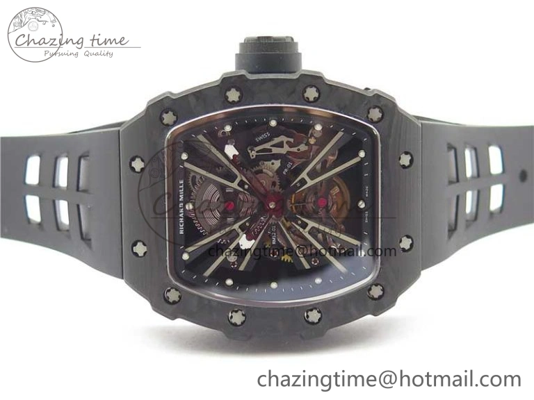 RM12 Real Tourbillon KVF Best Edition Skeleton Dial on Black Rubber Strap