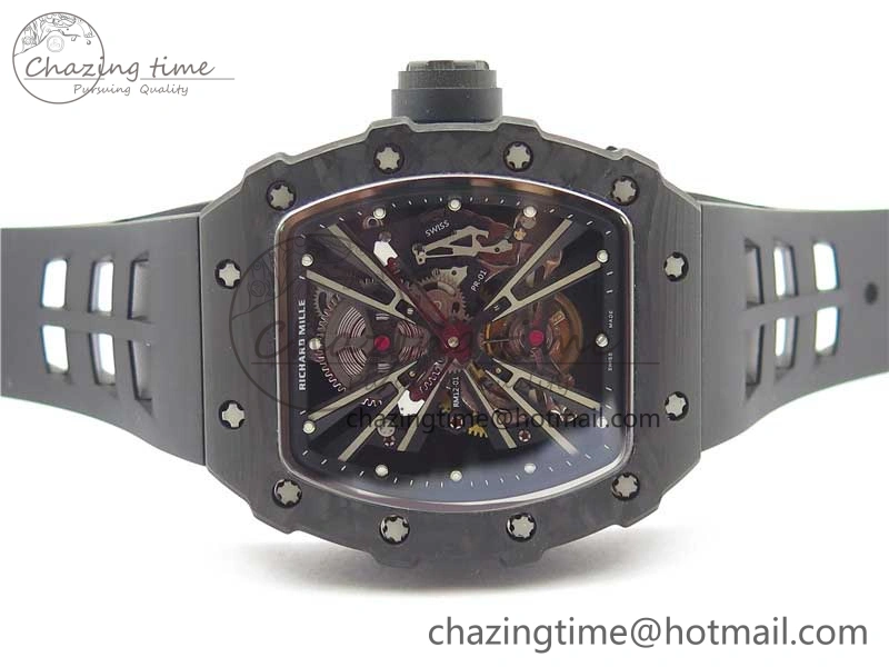 RM12 Real Tourbillon KVF Best Edition Skeleton Dial on Black Rubber Strap