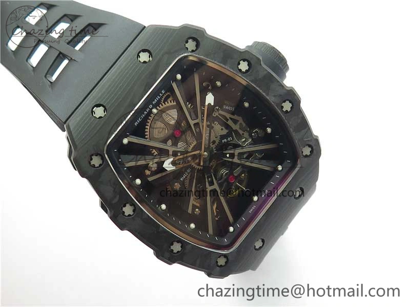RM12 Real Tourbillon KVF Best Edition Skeleton Dial on Black Rubber Strap