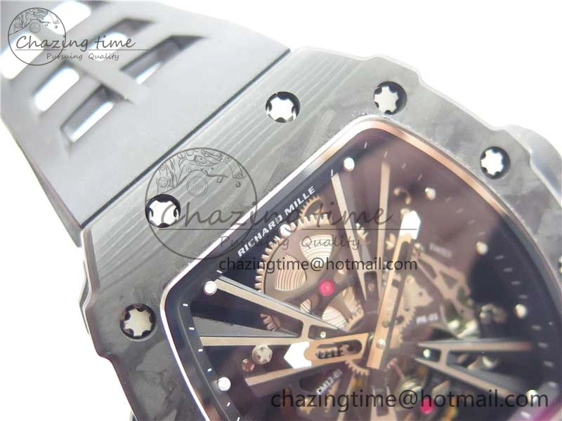 RM12 Real Tourbillon KVF Best Edition Skeleton Dial on Black Rubber Strap