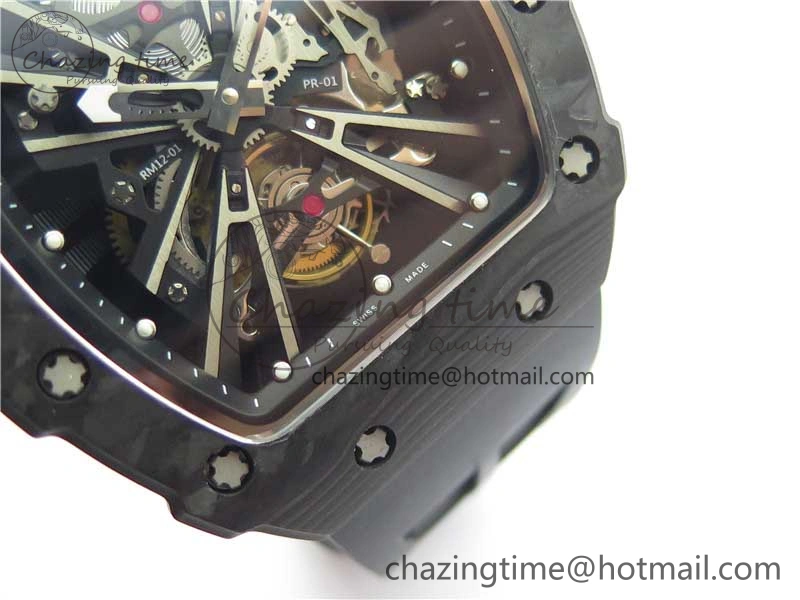 RM12 Real Tourbillon KVF Best Edition Skeleton Dial on Black Rubber Strap