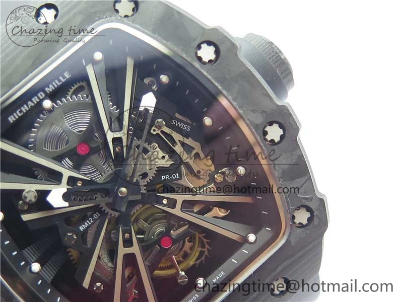 RM12 Real Tourbillon KVF Best Edition Skeleton Dial on Black Rubber Strap