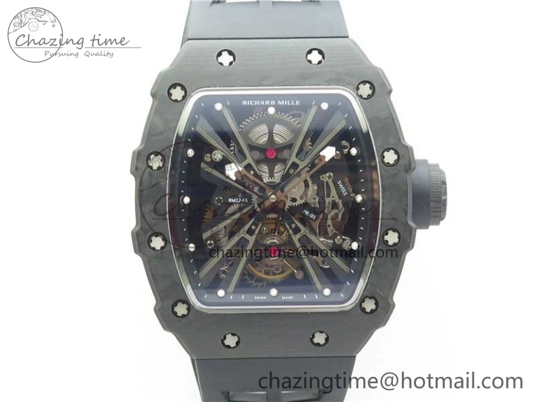 RM12 Real Tourbillon KVF Best Edition Skeleton Dial on Black Rubber Strap