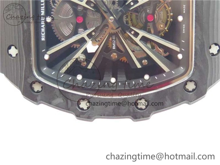 RM12 Real Tourbillon KVF Best Edition Skeleton Dial on Black Rubber Strap