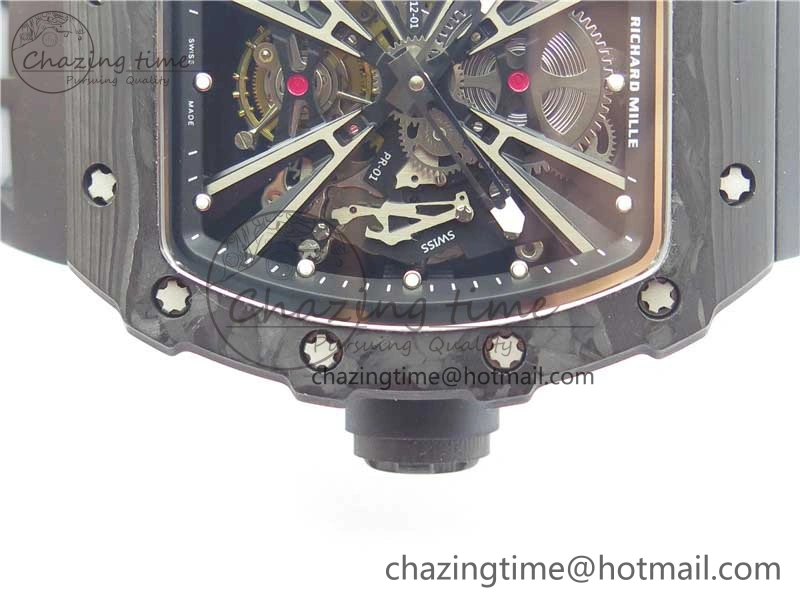 RM12 Real Tourbillon KVF Best Edition Skeleton Dial on Black Rubber Strap