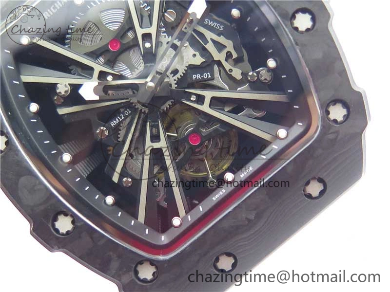 RM12 Real Tourbillon KVF Best Edition Skeleton Dial on White Rubber Strap