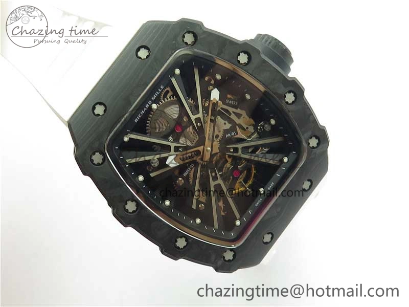 RM12 Real Tourbillon KVF Best Edition Skeleton Dial on White Rubber Strap
