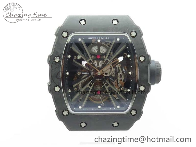 RM12 Real Tourbillon KVF Best Edition Skeleton Dial on White Rubber Strap