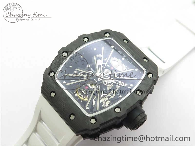 RM12 Real Tourbillon KVF Best Edition Skeleton Dial on White Rubber Strap