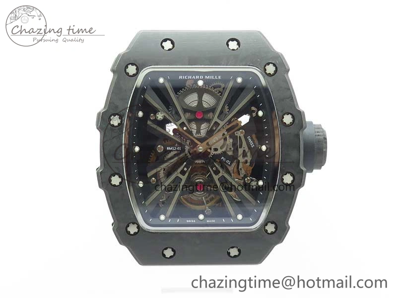 RM12 Real Tourbillon KVF Best Edition Skeleton Dial on White Rubber Strap