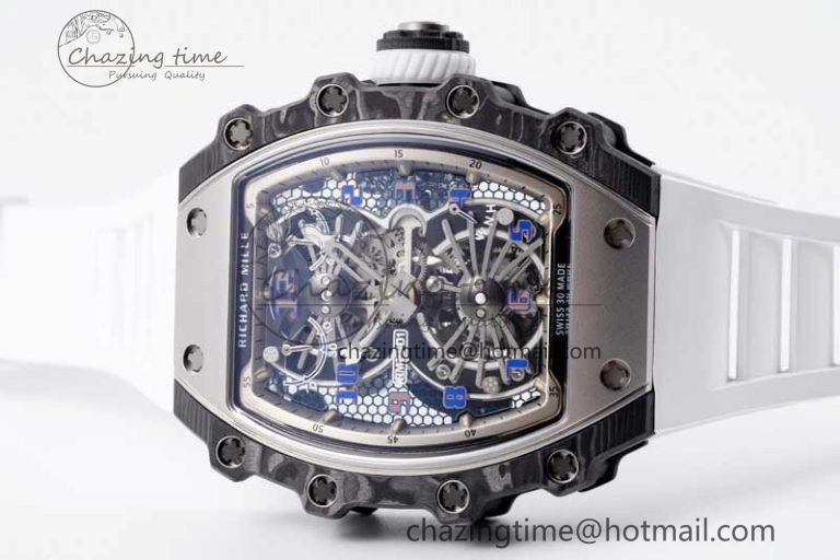 RM21-01 SS Tourbillon RMF Best Edition Skeleton Dial on White Rubber Strap