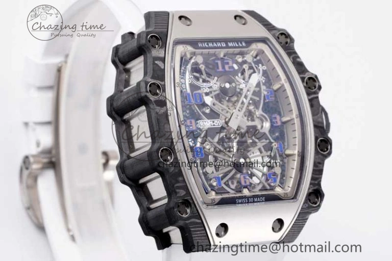 RM21-01 SS Tourbillon RMF Best Edition Skeleton Dial on White Rubber Strap