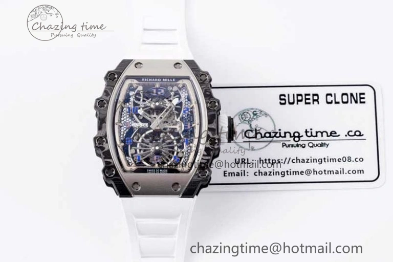 RM21-01 SS Tourbillon RMF Best Edition Skeleton Dial on White Rubber Strap