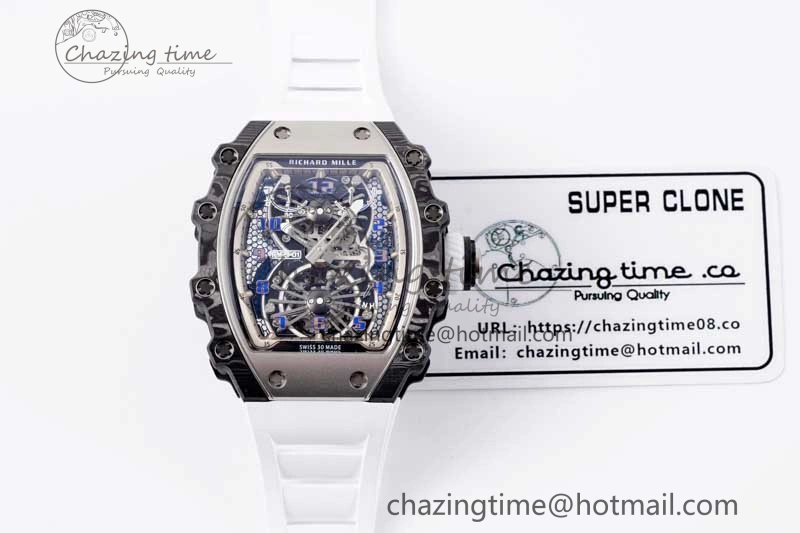 RM21-01 SS Tourbillon RMF Best Edition Skeleton Dial on White Rubber Strap