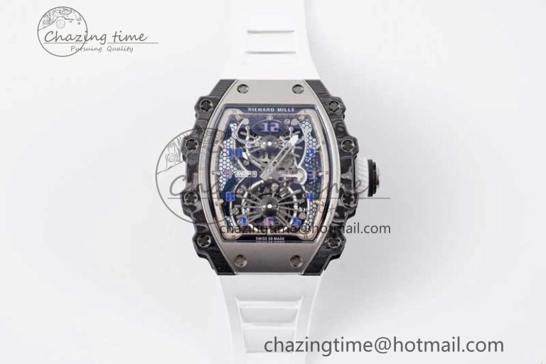 RM21-01 SS Tourbillon RMF Best Edition Skeleton Dial on White Rubber Strap
