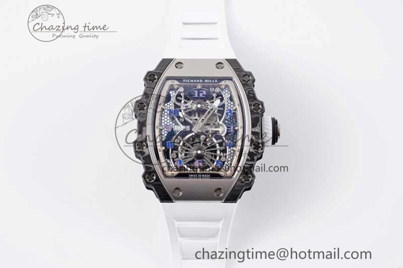 RM21-01 SS Tourbillon RMF Best Edition Skeleton Dial on White Rubber Strap