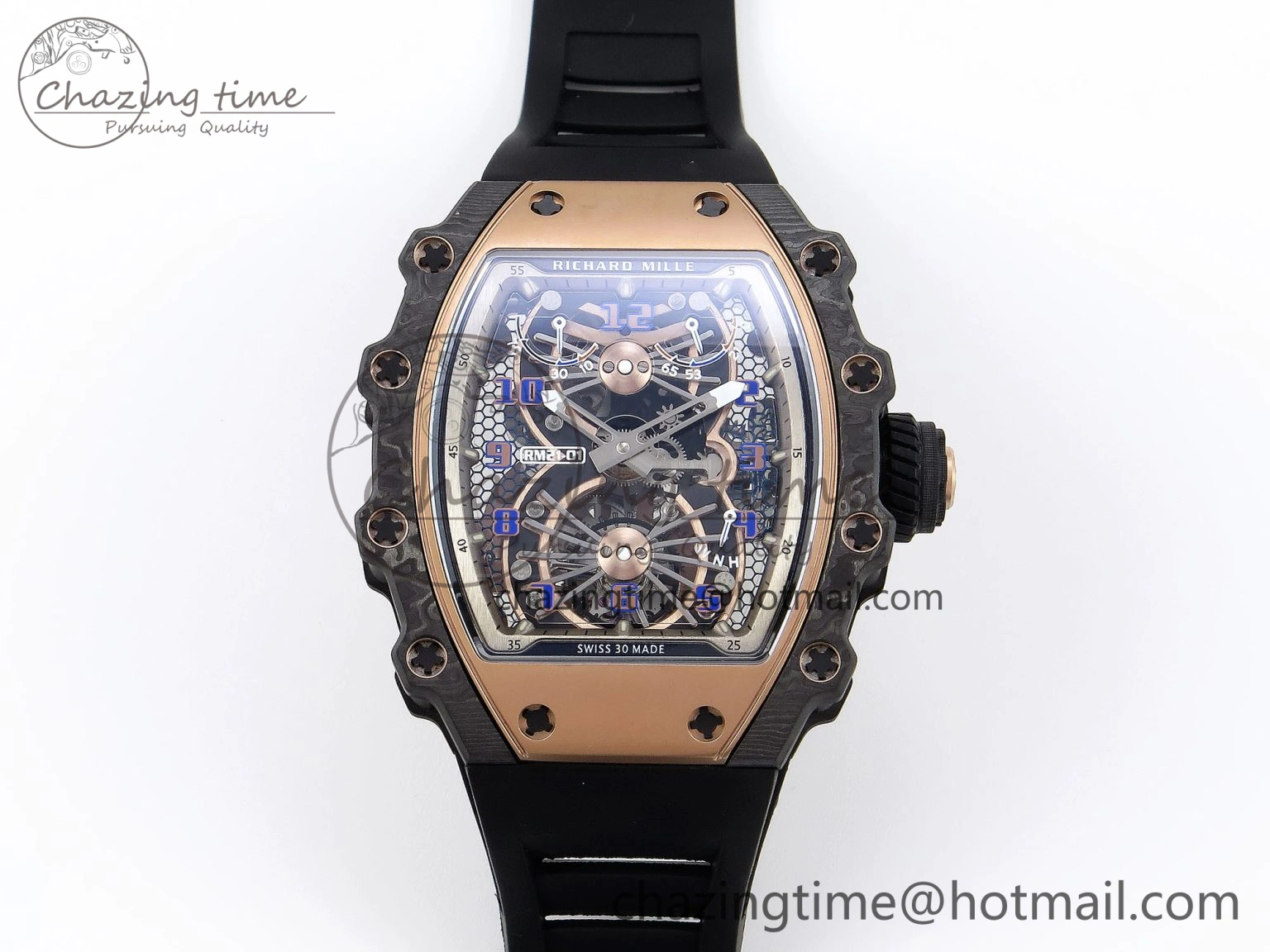 RM21-01 Tourbillon NTPT RMF Best Edition RG Bezel Skeleton Dial on Black Rubber Strap