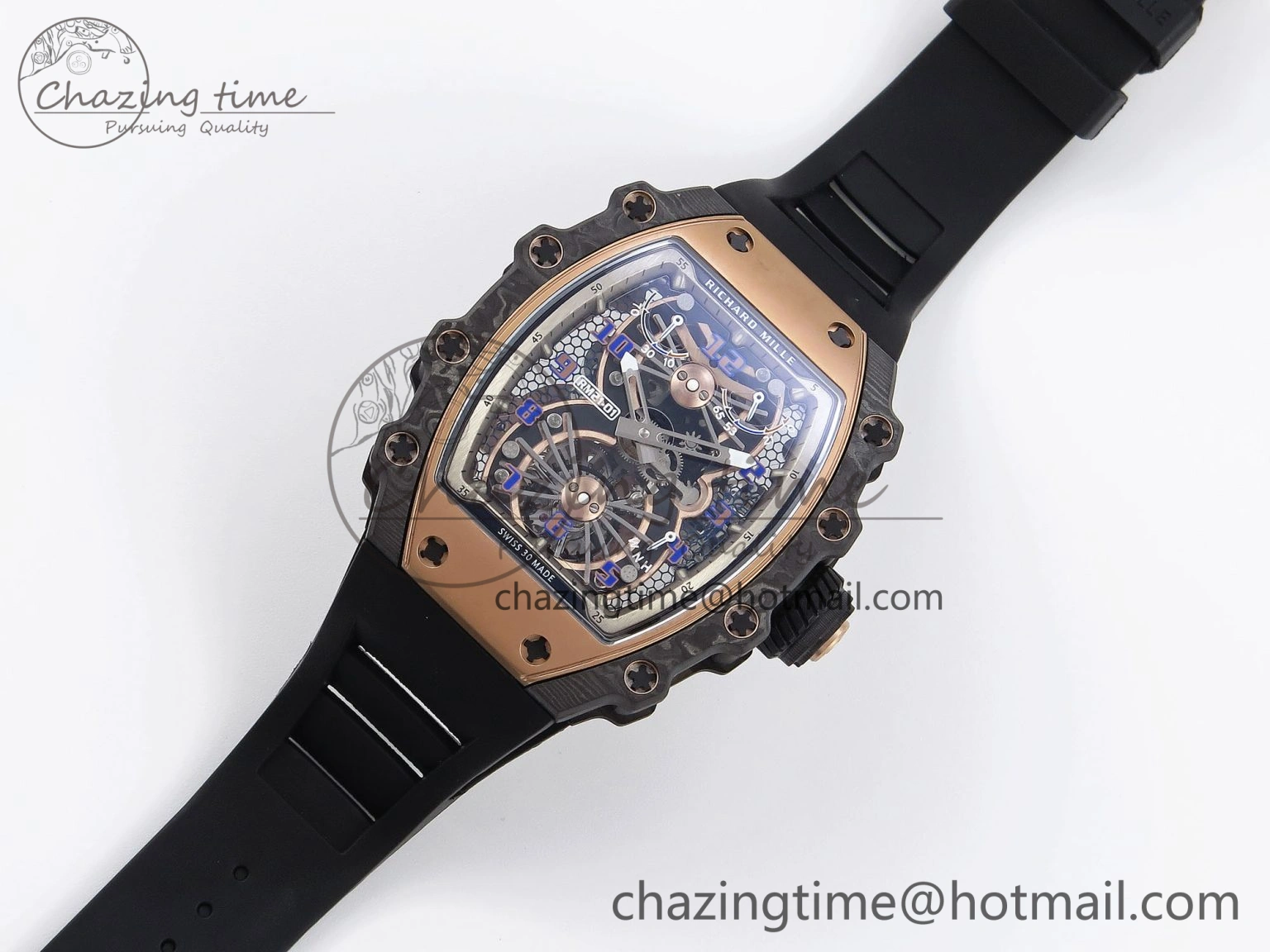 RM21-01 Tourbillon NTPT RMF Best Edition RG Bezel Skeleton Dial on Black Rubber Strap