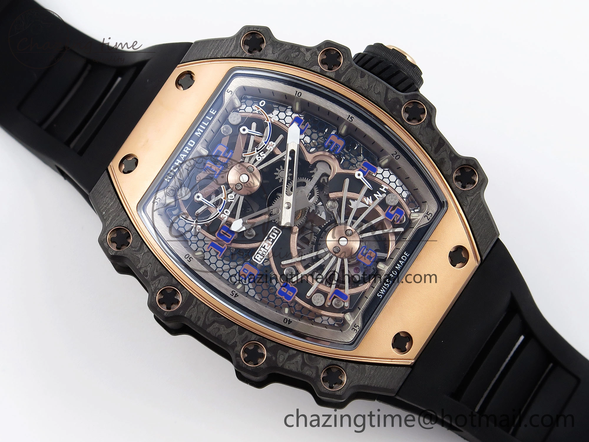 RM21-01 Tourbillon NTPT RMF Best Edition RG Bezel Skeleton Dial on Black Rubber Strap