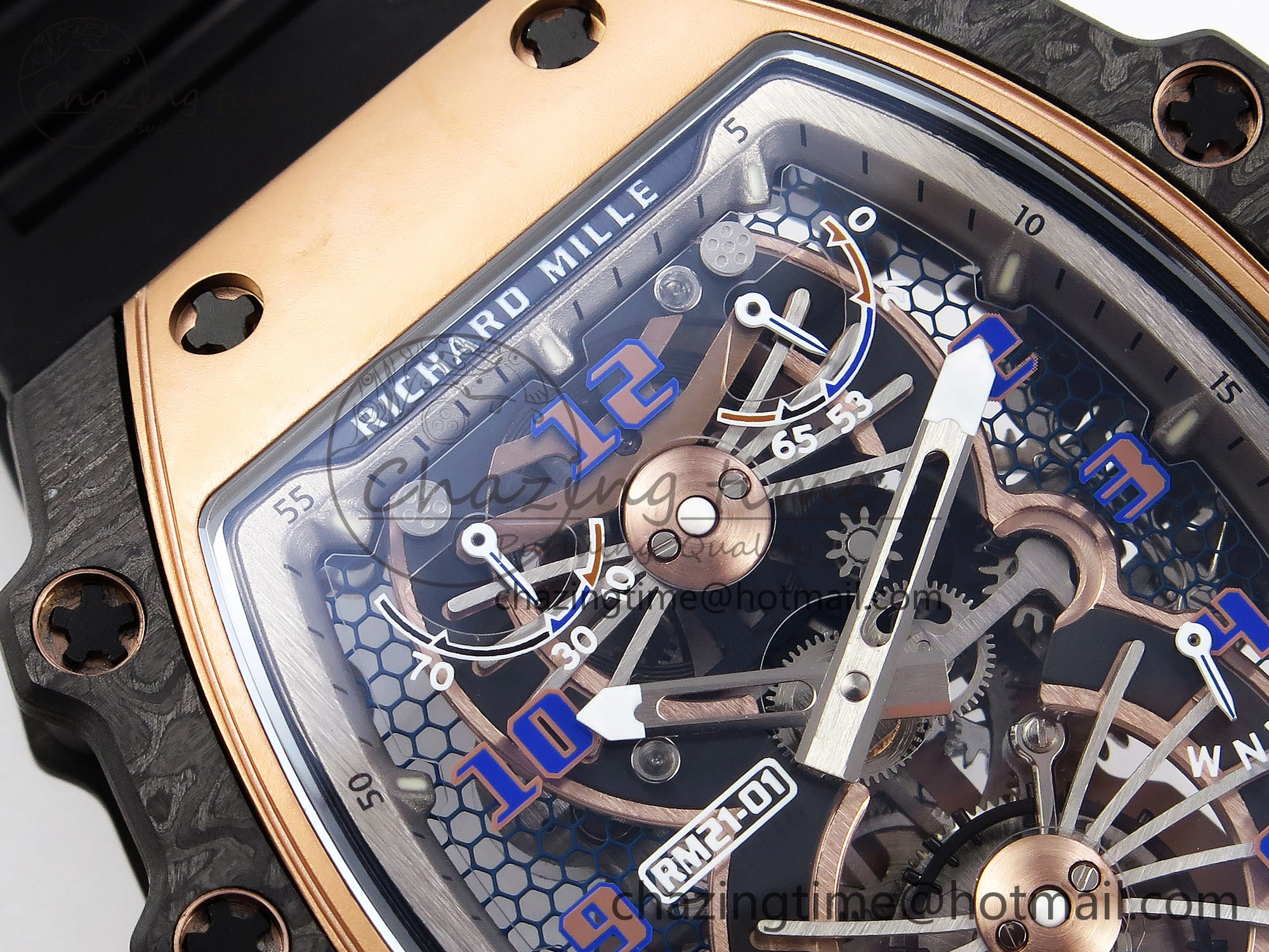 RM21-01 Tourbillon NTPT RMF Best Edition RG Bezel Skeleton Dial on Black Rubber Strap