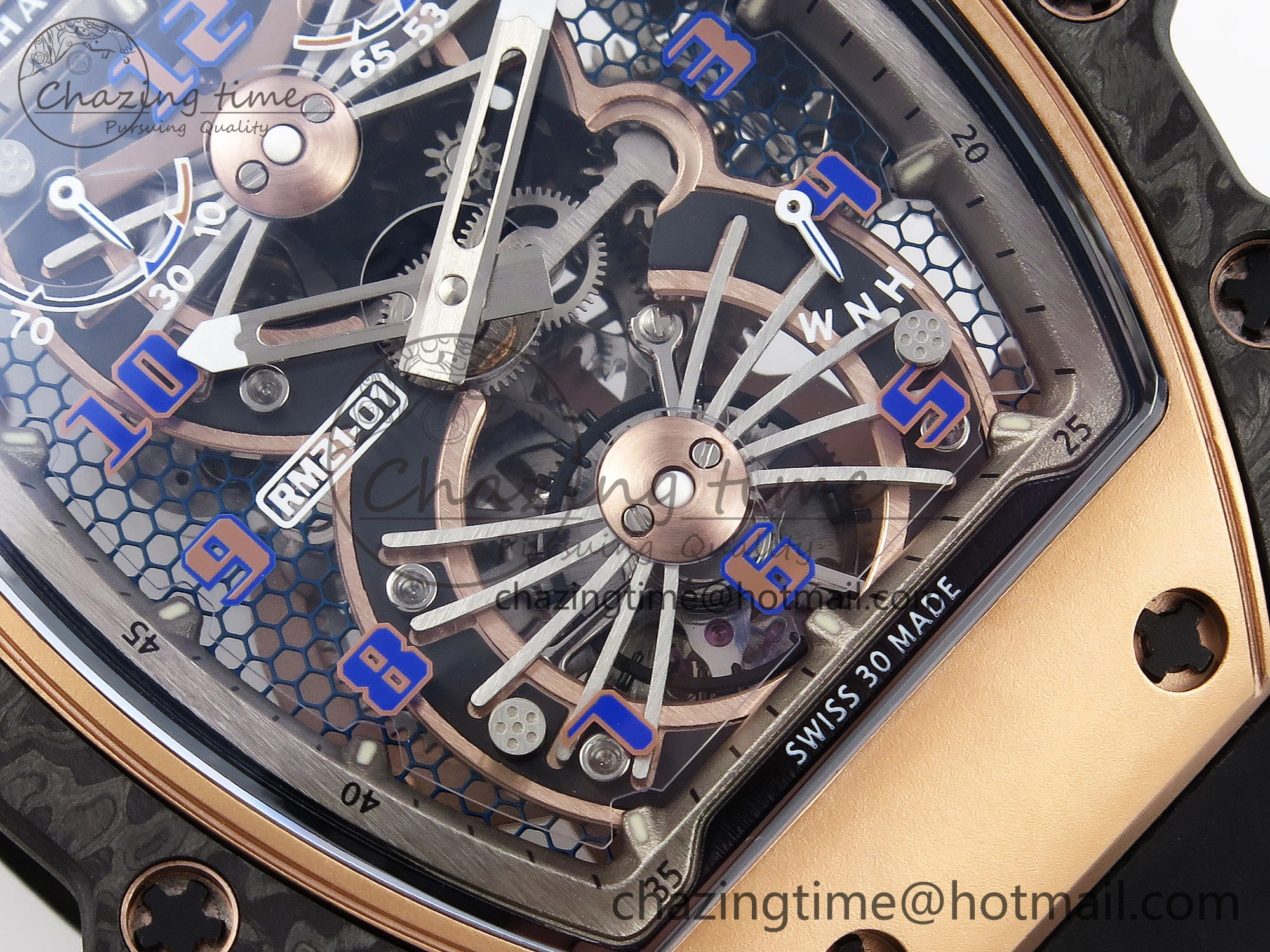 RM21-01 Tourbillon NTPT RMF Best Edition RG Bezel Skeleton Dial on Black Rubber Strap