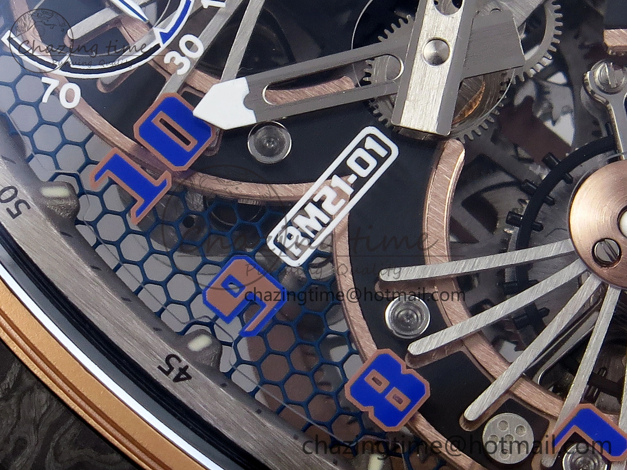 RM21-01 Tourbillon NTPT RMF Best Edition RG Bezel Skeleton Dial on Black Rubber Strap