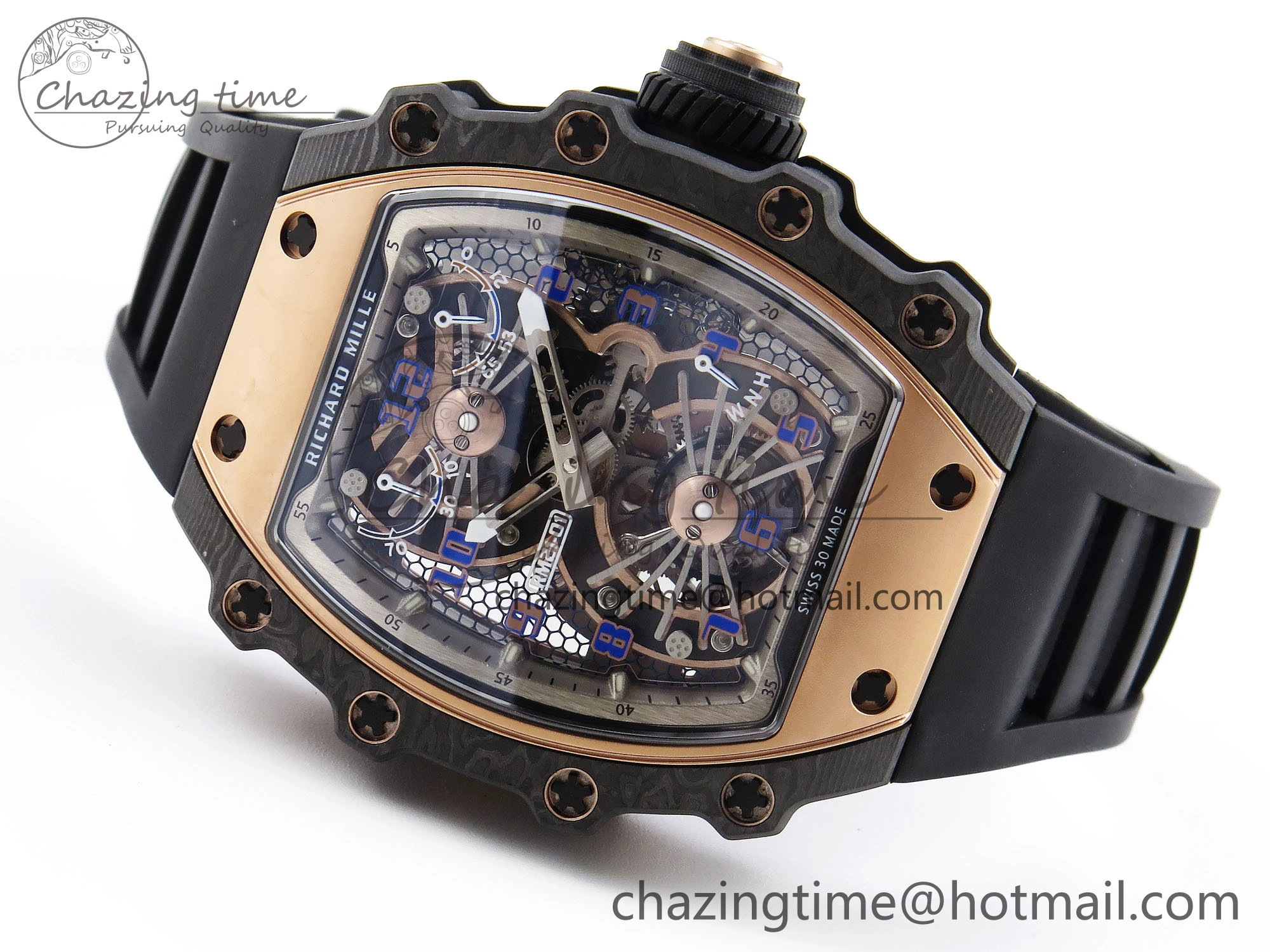 RM21-01 Tourbillon NTPT RMF Best Edition RG Bezel Skeleton Dial on Black Rubber Strap