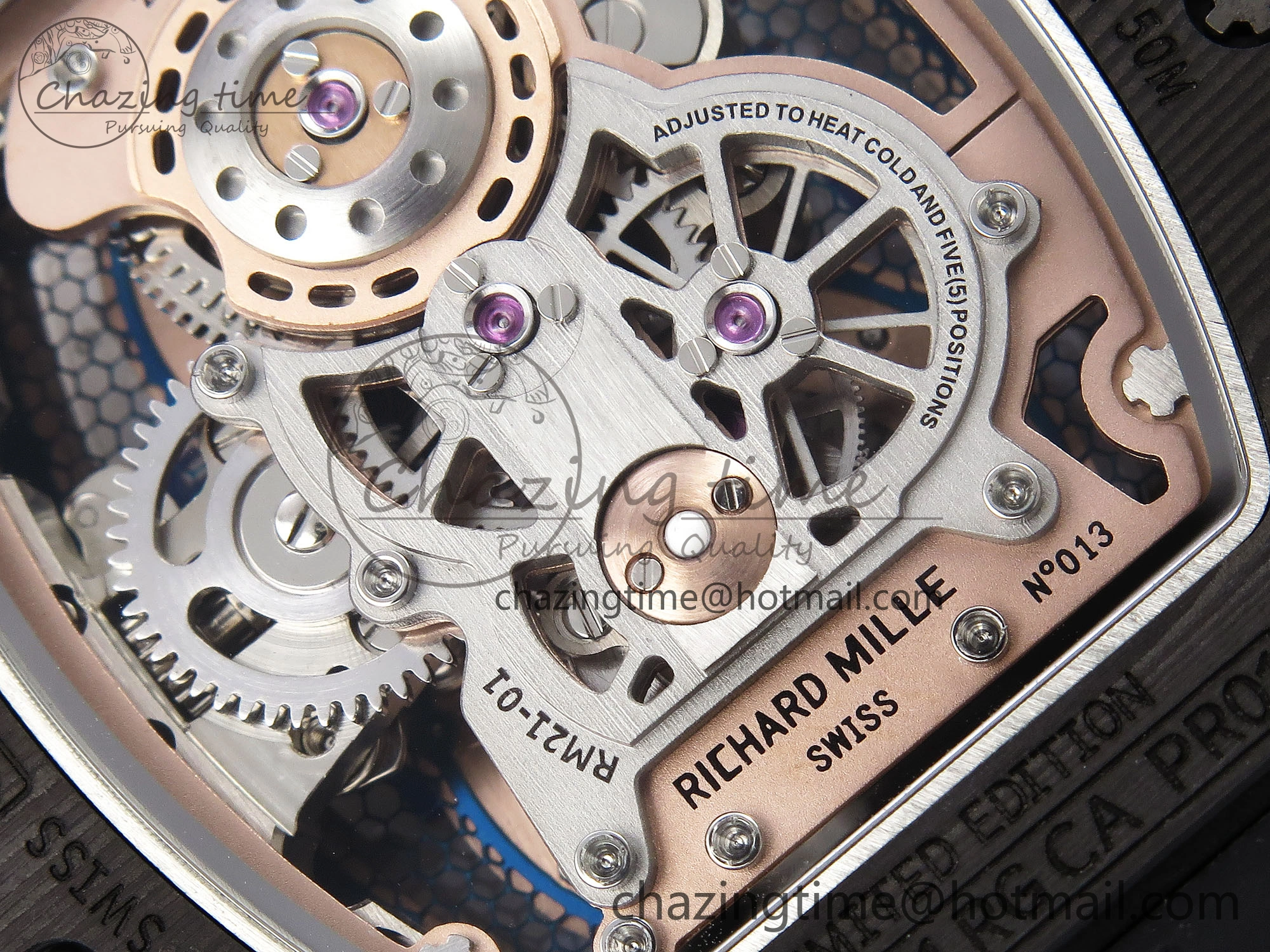 RM21-01 Tourbillon NTPT RMF Best Edition RG Bezel Skeleton Dial on Black Rubber Strap