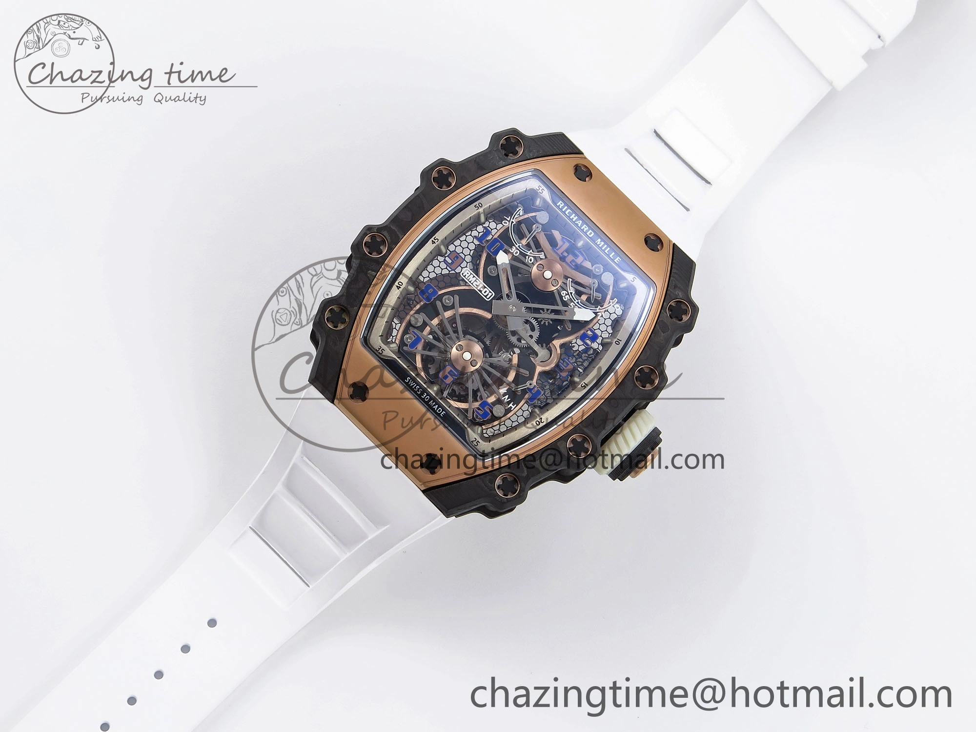 RM21-01 Tourbillon NTPT RMF Best Edition RG Bezel Skeleton Dial on White Rubber Strap