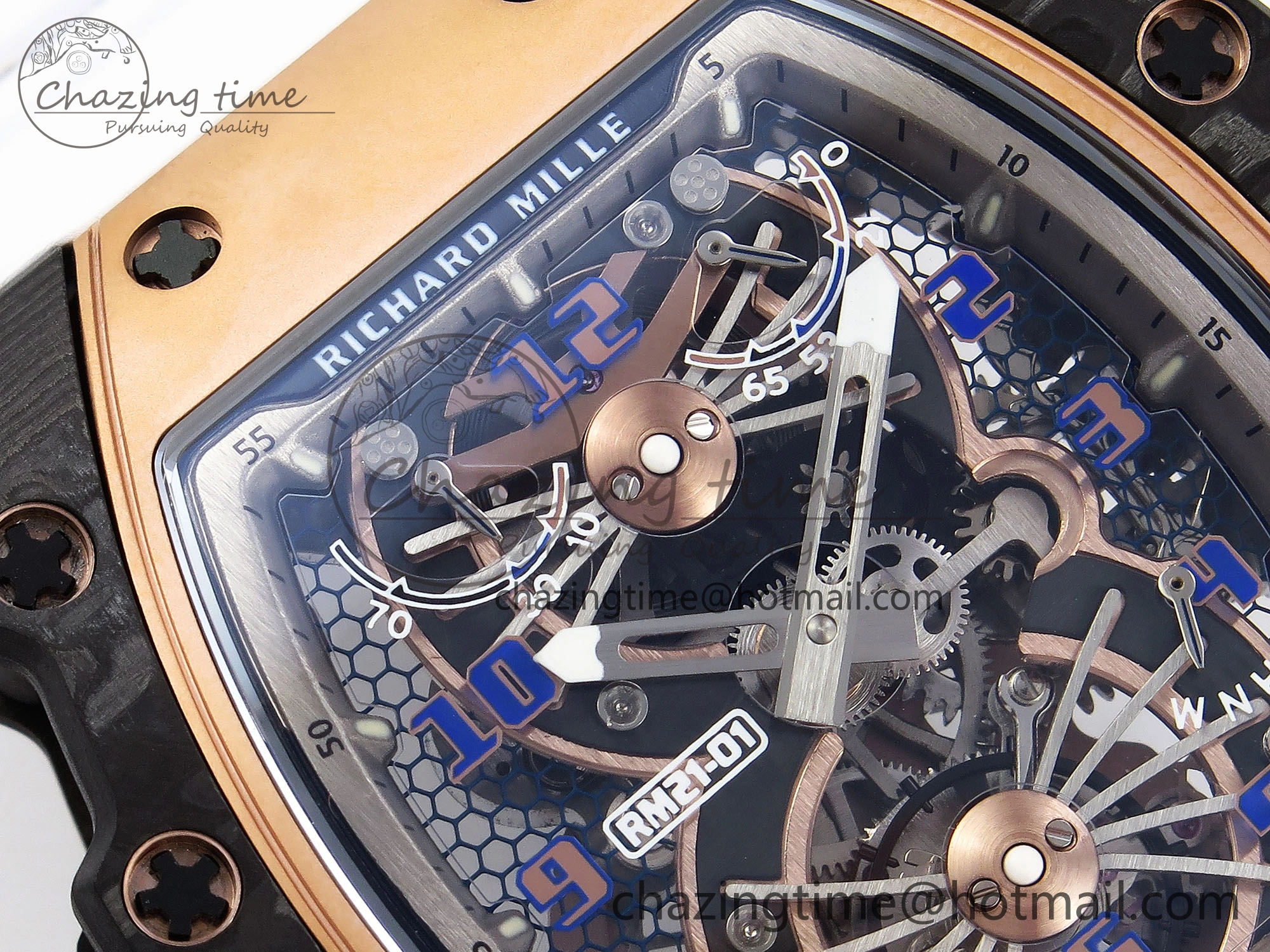RM21-01 Tourbillon NTPT RMF Best Edition RG Bezel Skeleton Dial on White Rubber Strap