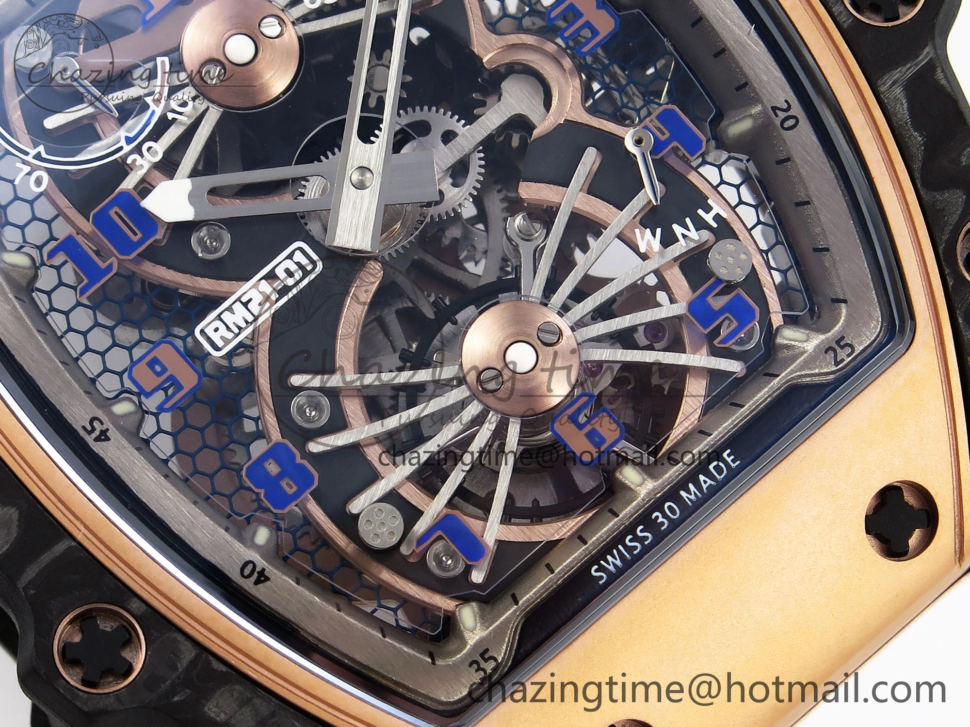 RM21-01 Tourbillon NTPT RMF Best Edition RG Bezel Skeleton Dial on White Rubber Strap