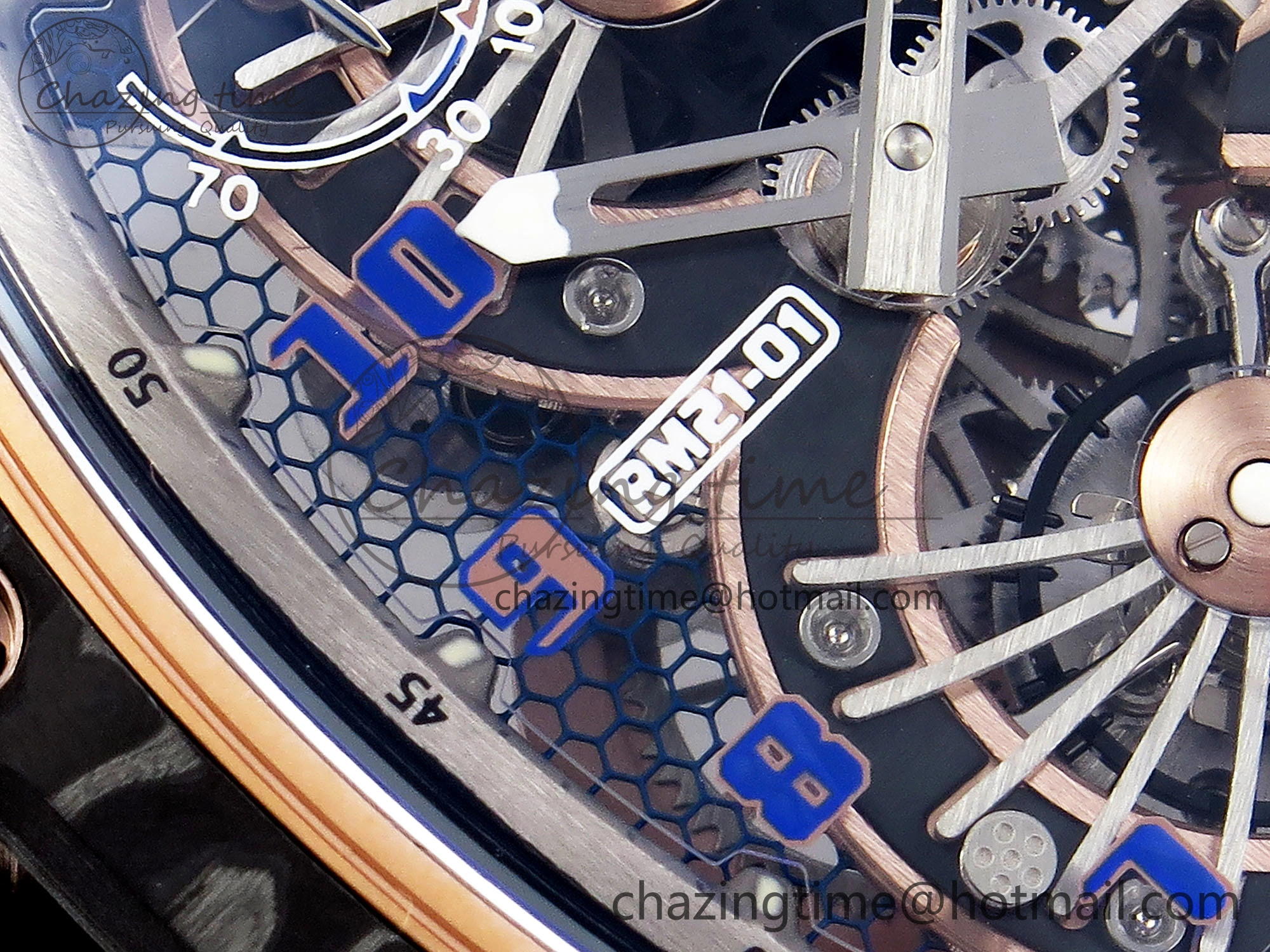 RM21-01 Tourbillon NTPT RMF Best Edition RG Bezel Skeleton Dial on White Rubber Strap