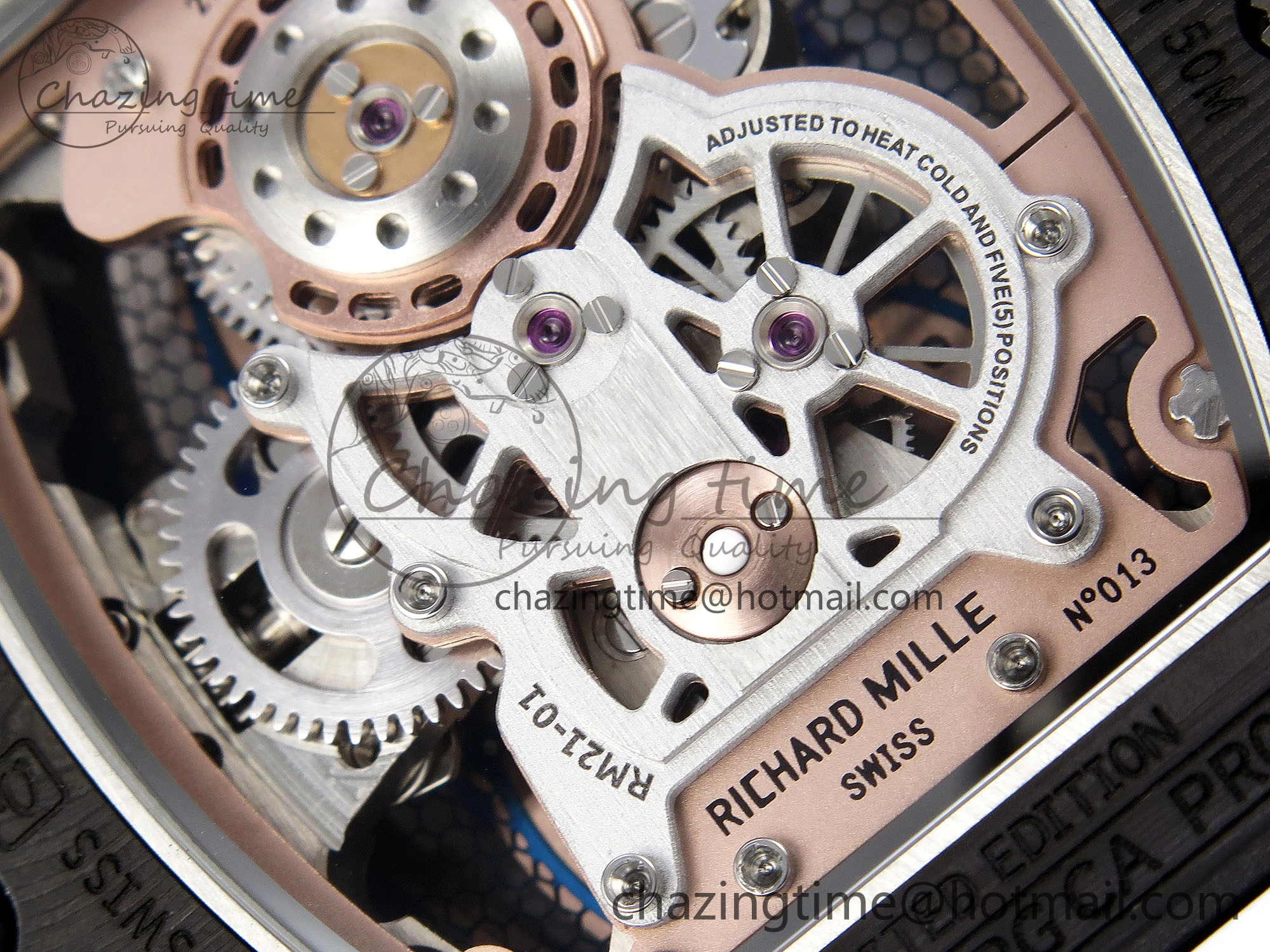 RM21-01 Tourbillon NTPT RMF Best Edition RG Bezel Skeleton Dial on White Rubber Strap