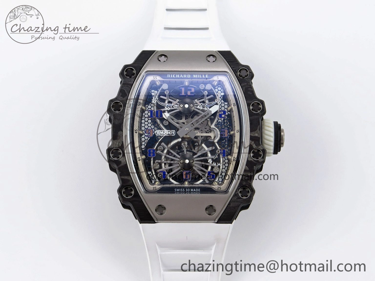 RM21-01 Tourbillon NTPT RMF Best Edition Skeleton Dial on White Rubber Strap