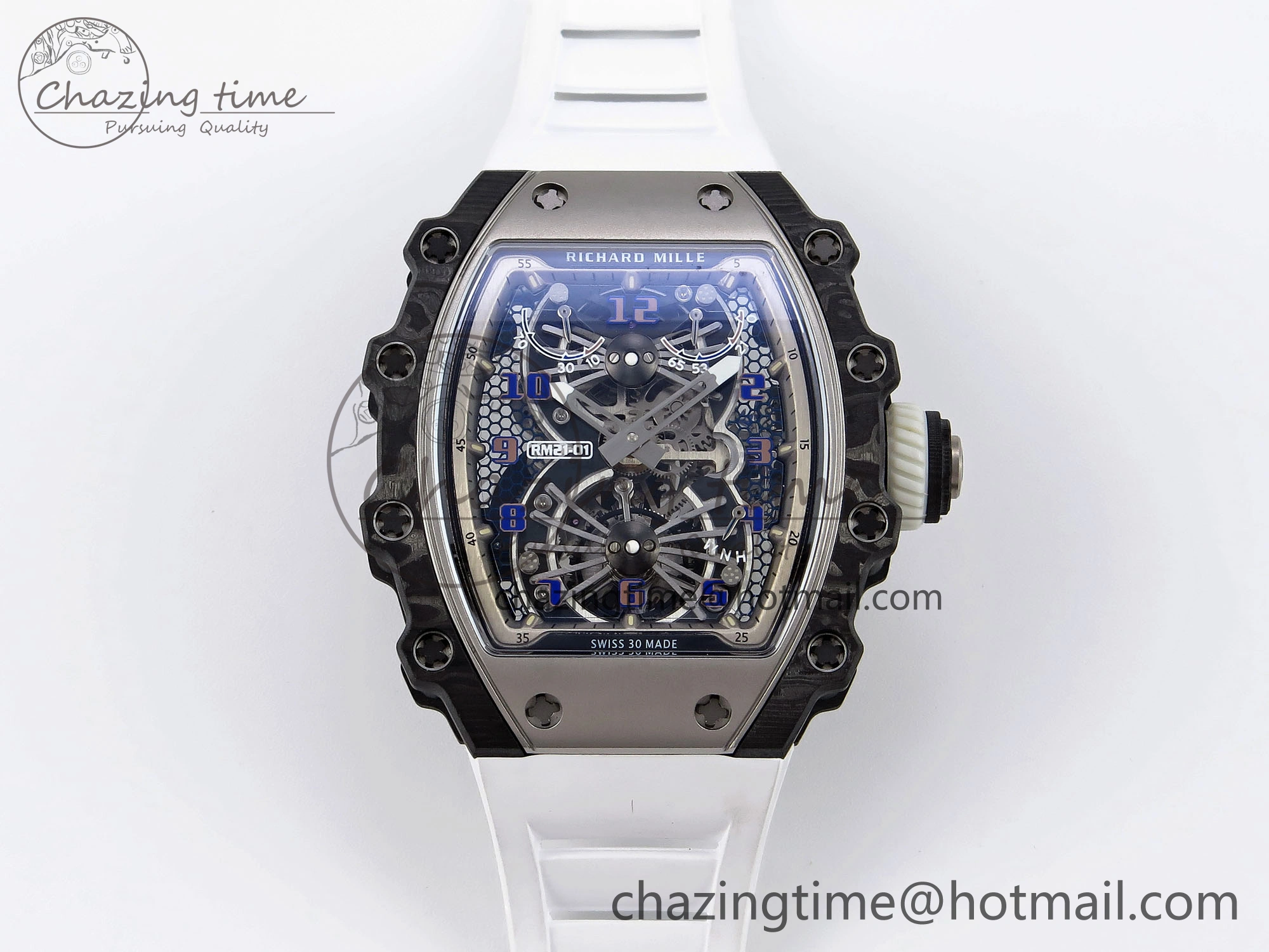 RM21-01 Tourbillon NTPT RMF Best Edition Skeleton Dial on White Rubber Strap