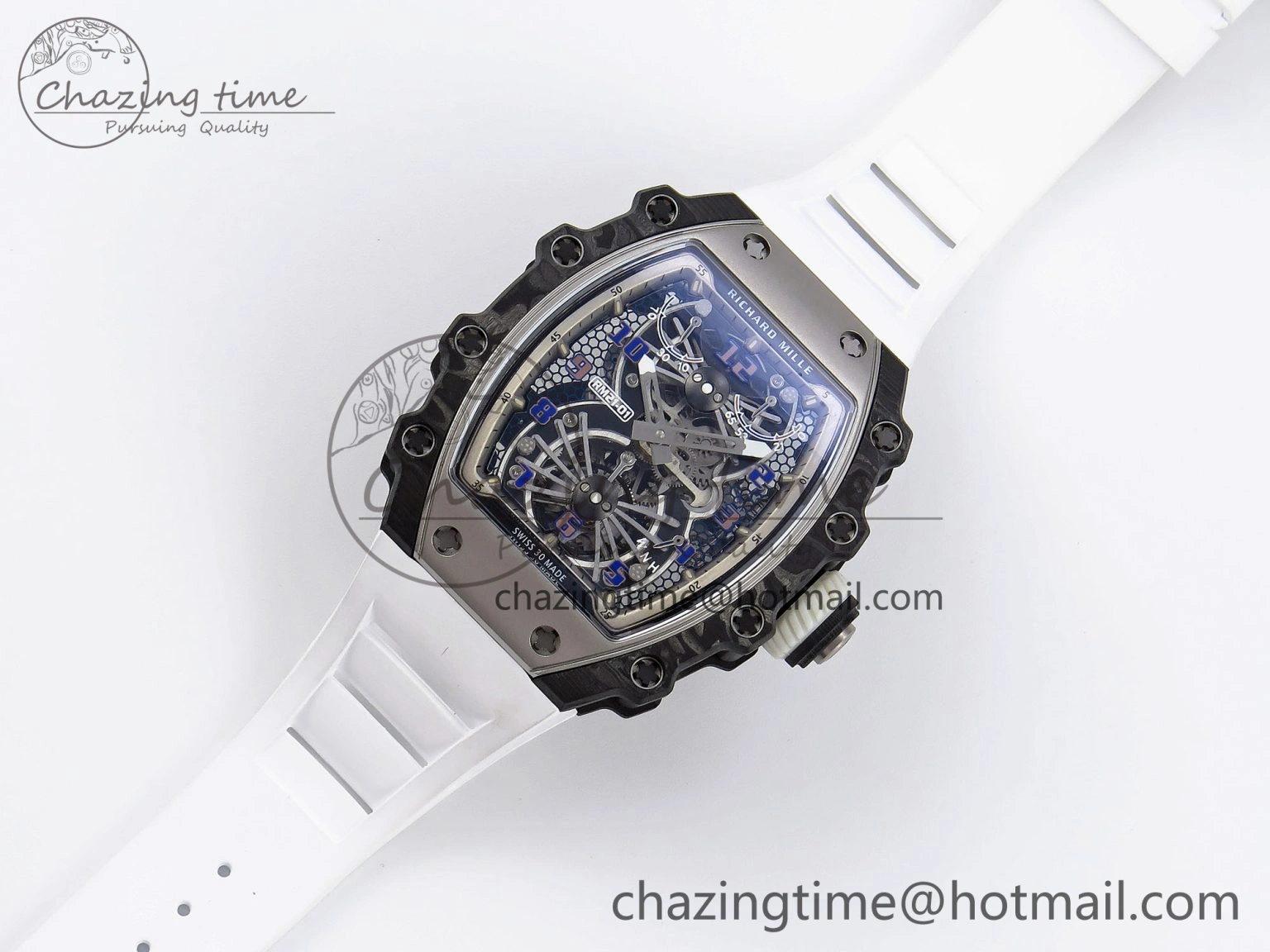 RM21-01 Tourbillon NTPT RMF Best Edition Skeleton Dial on White Rubber Strap