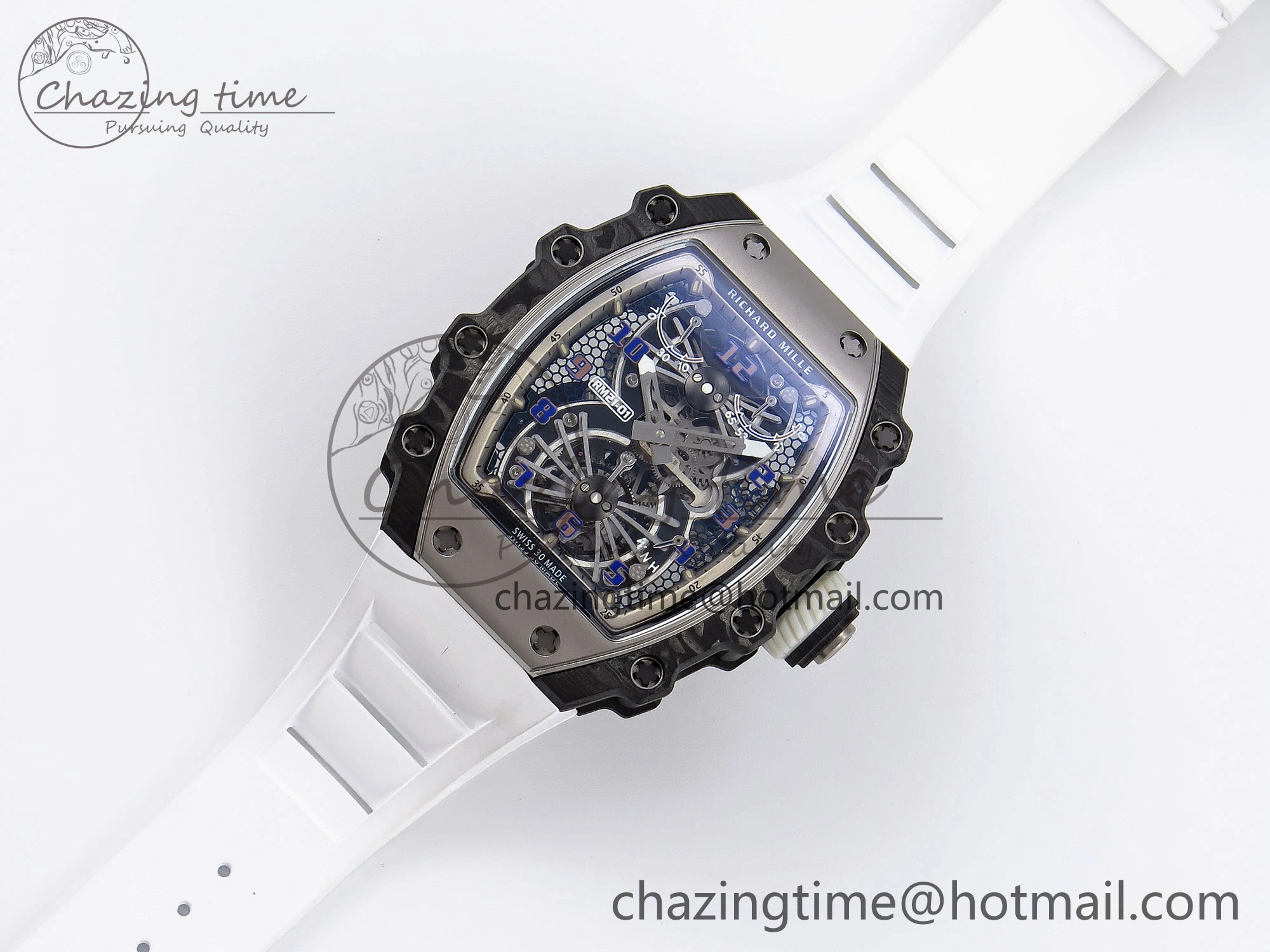 RM21-01 Tourbillon NTPT RMF Best Edition Skeleton Dial on White Rubber Strap