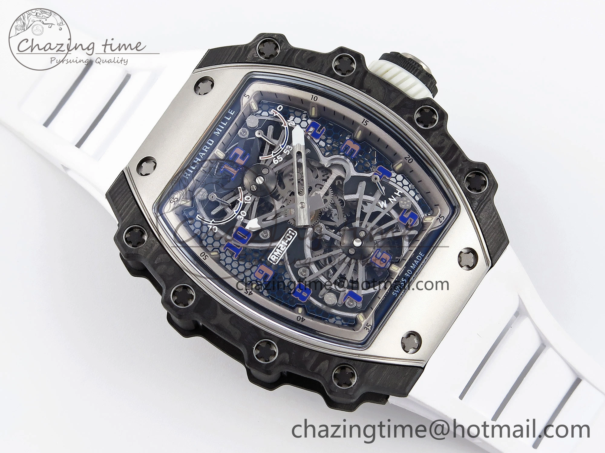 RM21-01 Tourbillon NTPT RMF Best Edition Skeleton Dial on White Rubber Strap