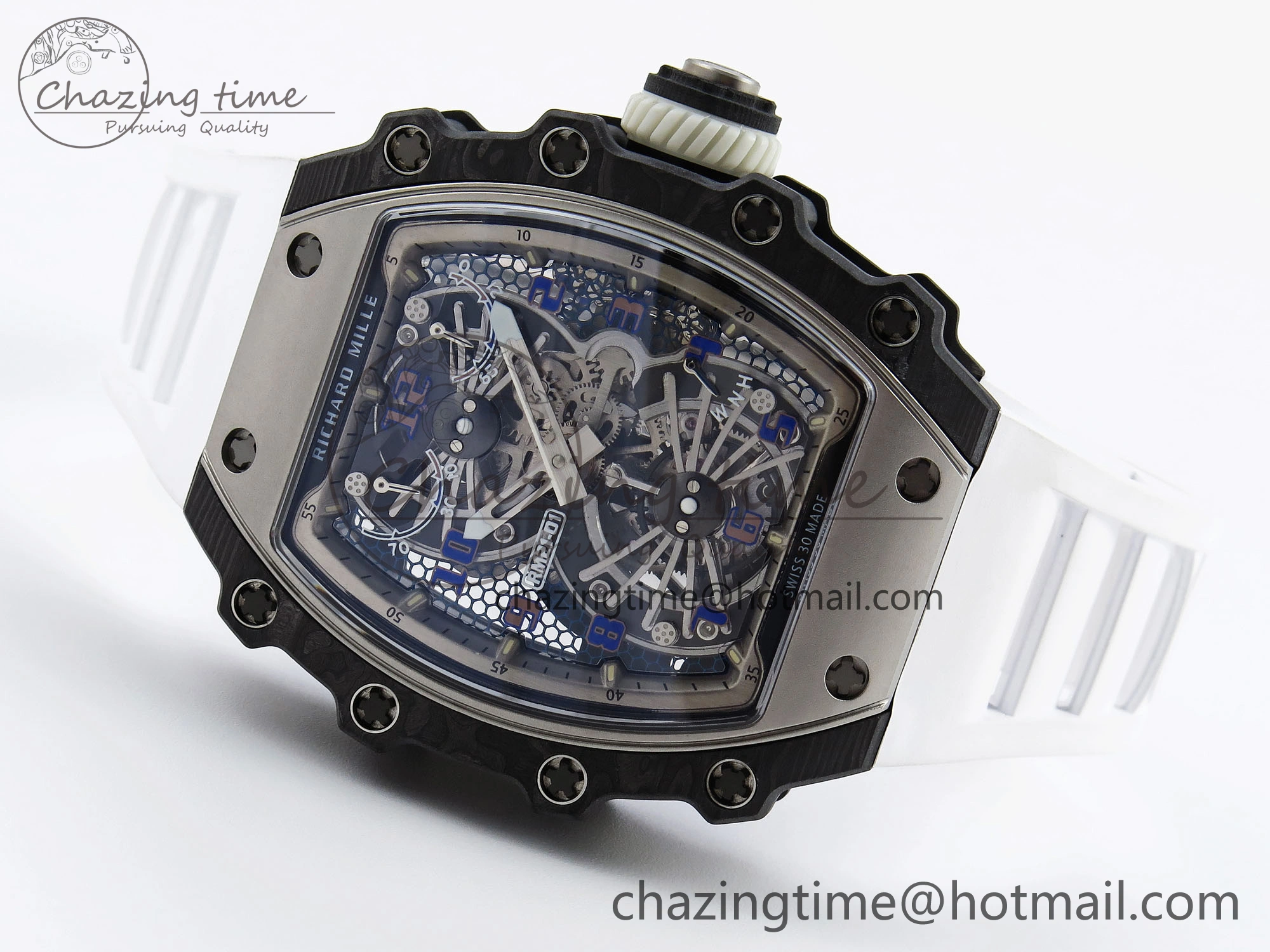 RM21-01 Tourbillon NTPT RMF Best Edition Skeleton Dial on White Rubber Strap