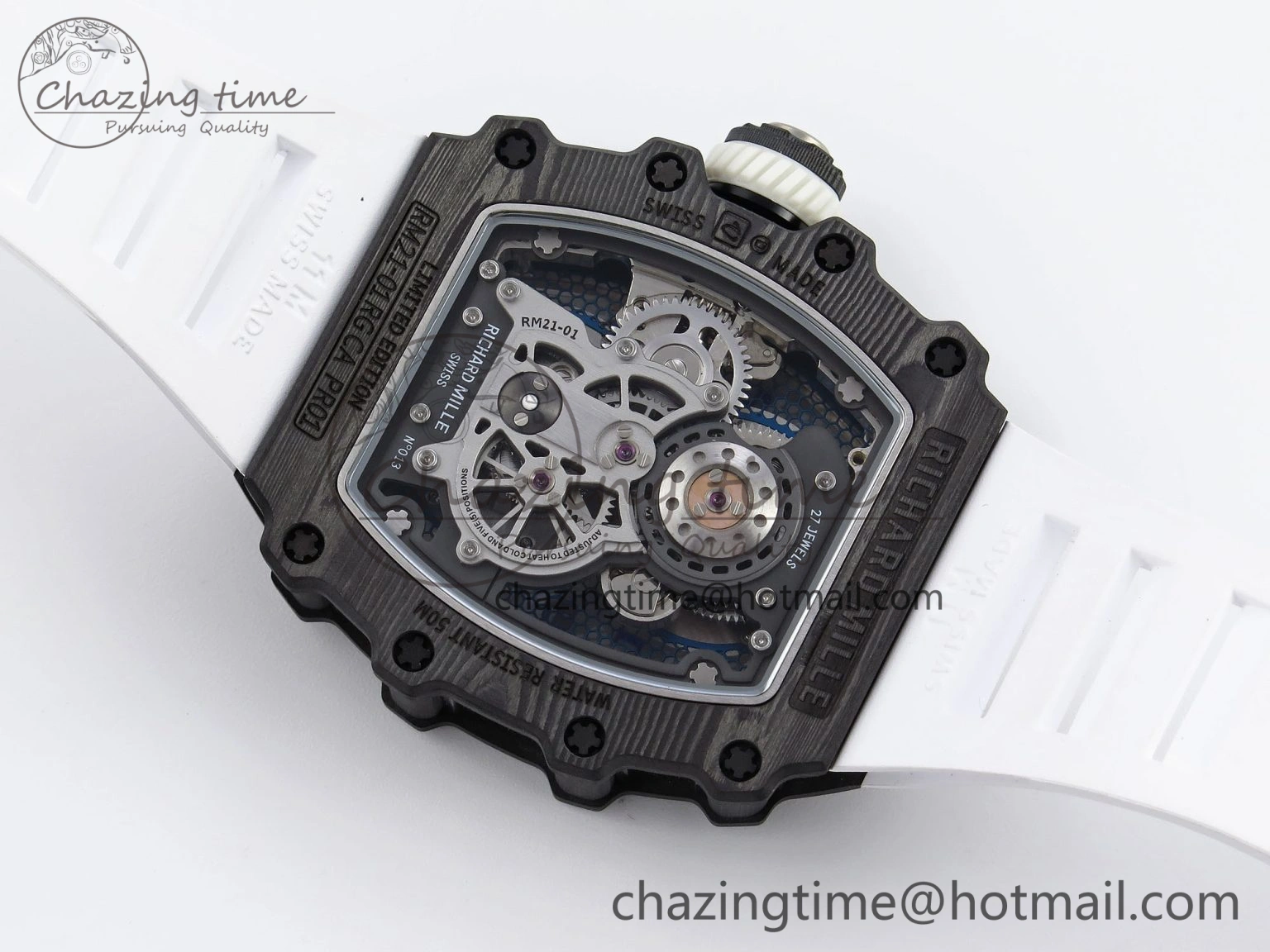RM21-01 Tourbillon NTPT RMF Best Edition Skeleton Dial on White Rubber Strap
