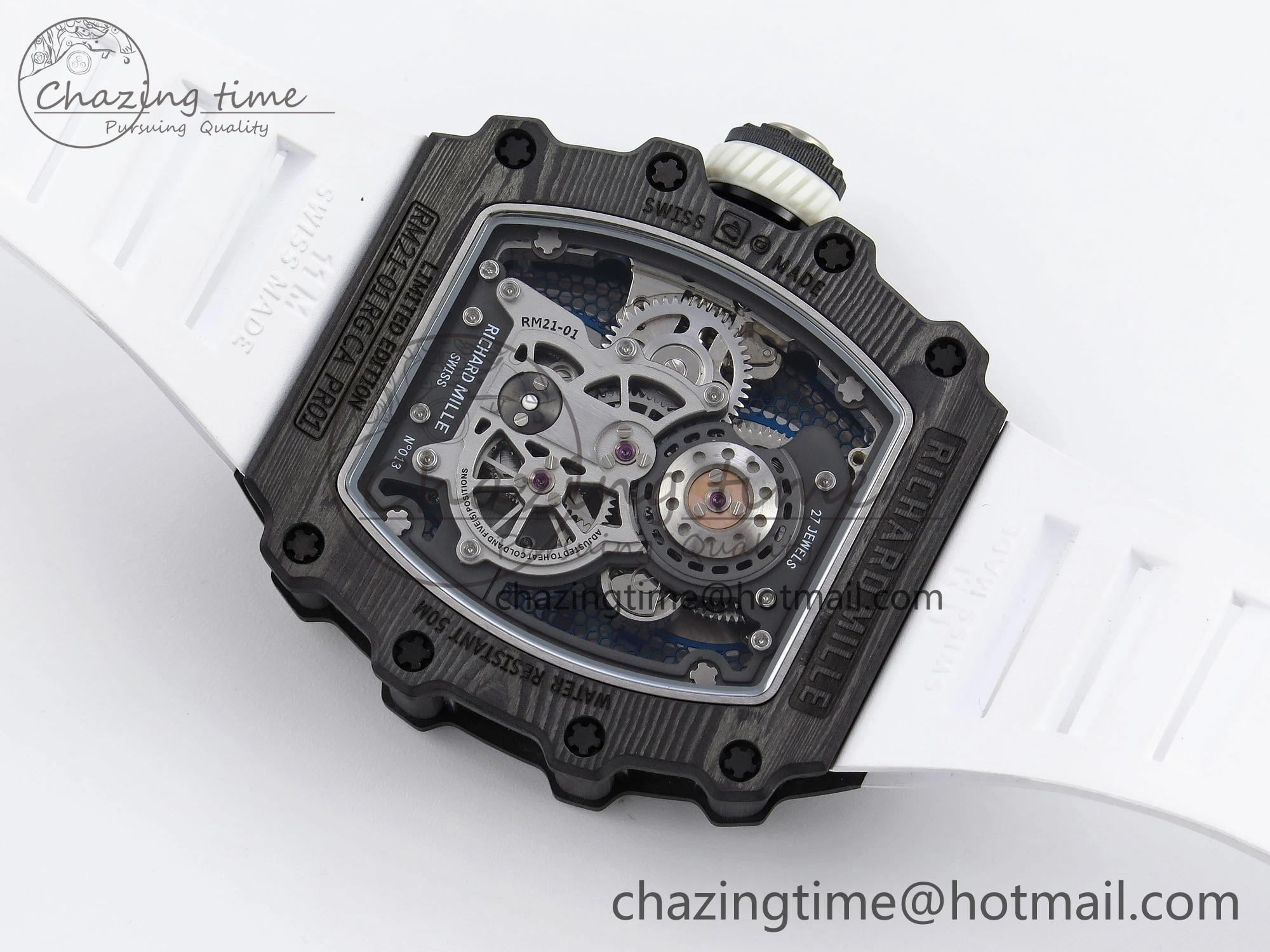 RM21-01 Tourbillon NTPT RMF Best Edition Skeleton Dial on White Rubber Strap