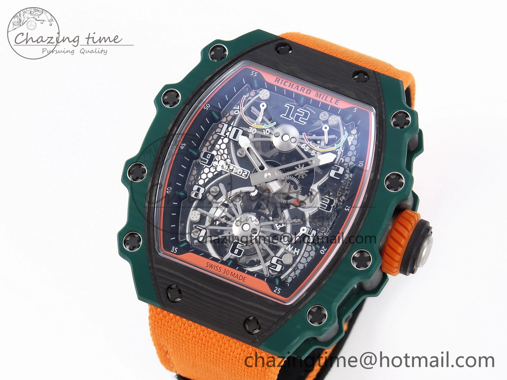 RM21-02 Tourbillon NTPT RMF Best Edition Skeleton Dial on Orange Nylon Strap