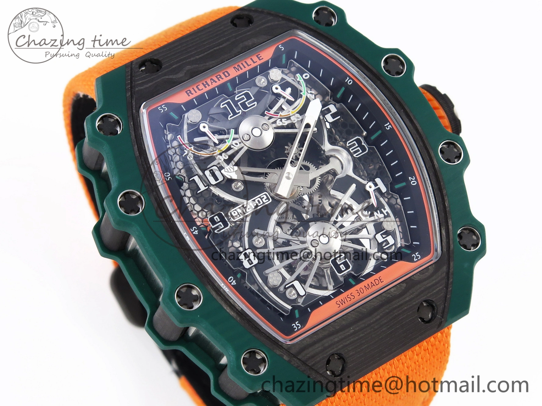 RM21-02 Tourbillon NTPT RMF Best Edition Skeleton Dial on Orange Nylon Strap