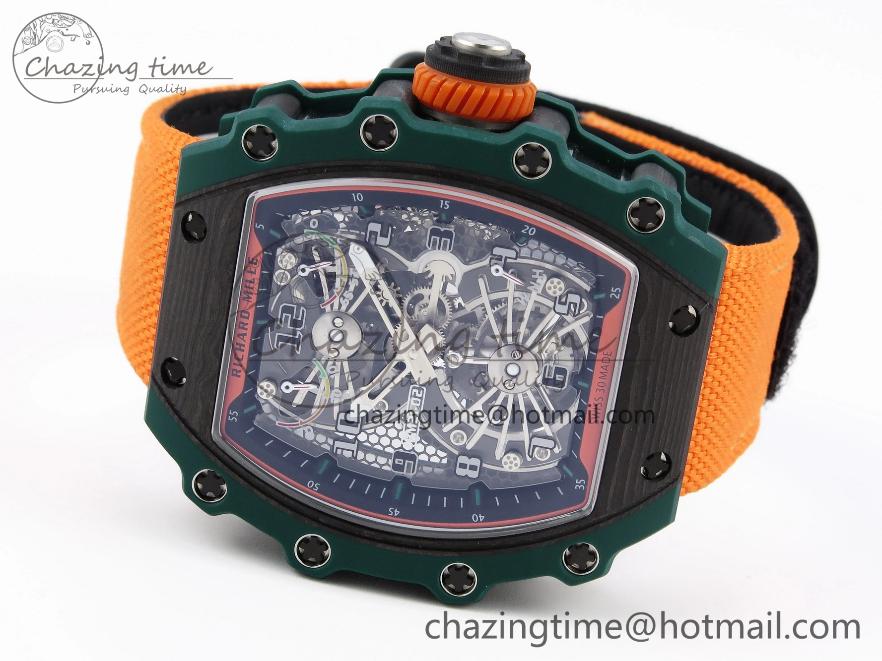 RM21-02 Tourbillon NTPT RMF Best Edition Skeleton Dial on Orange Nylon Strap