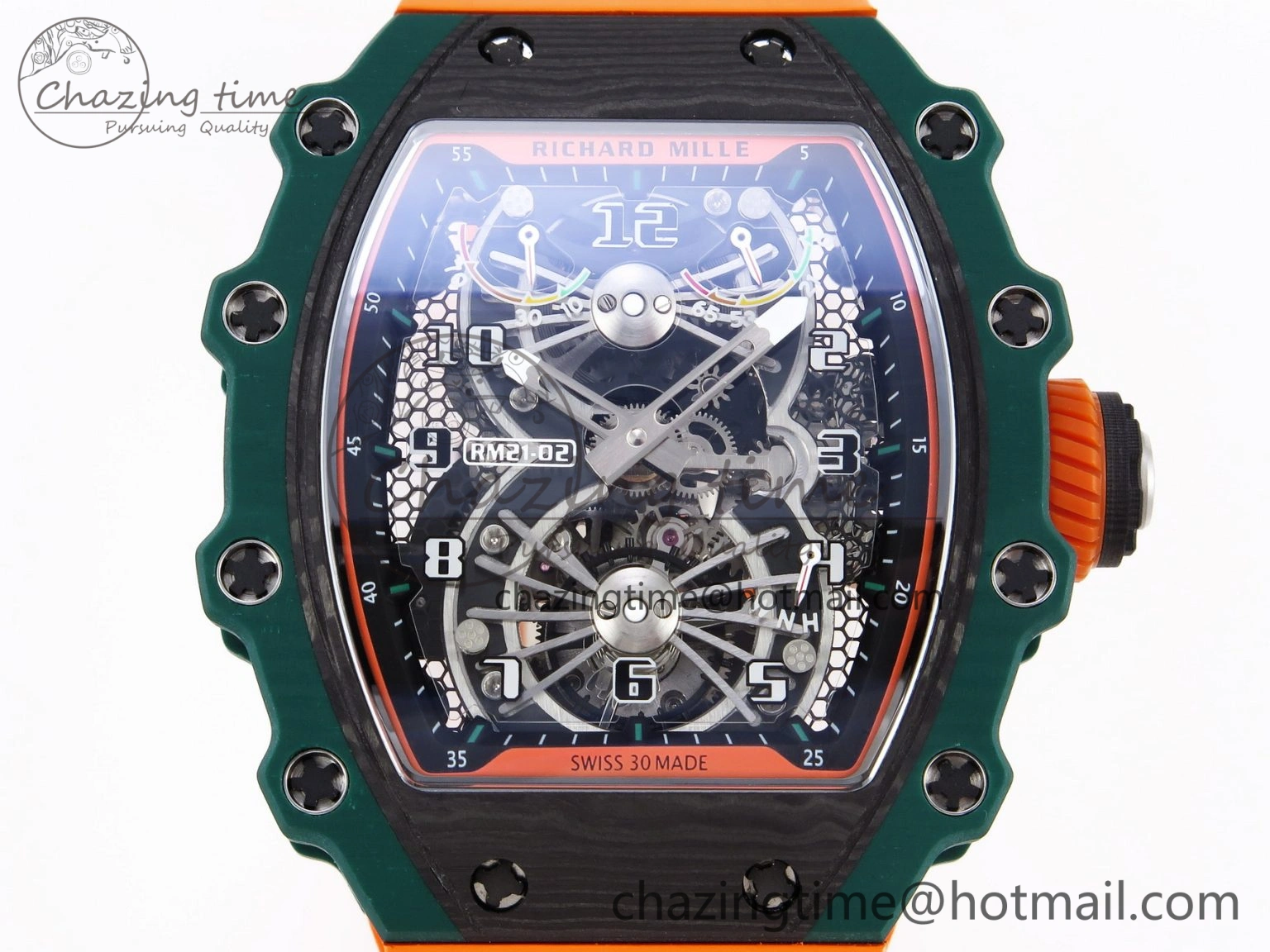 RM21-02 Tourbillon NTPT RMF Best Edition Skeleton Dial on Orange Rubber Strap