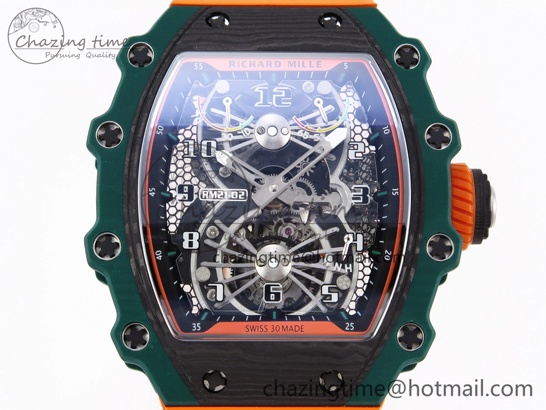 RM21-02 Tourbillon NTPT RMF Best Edition Skeleton Dial on Orange Rubber Strap
