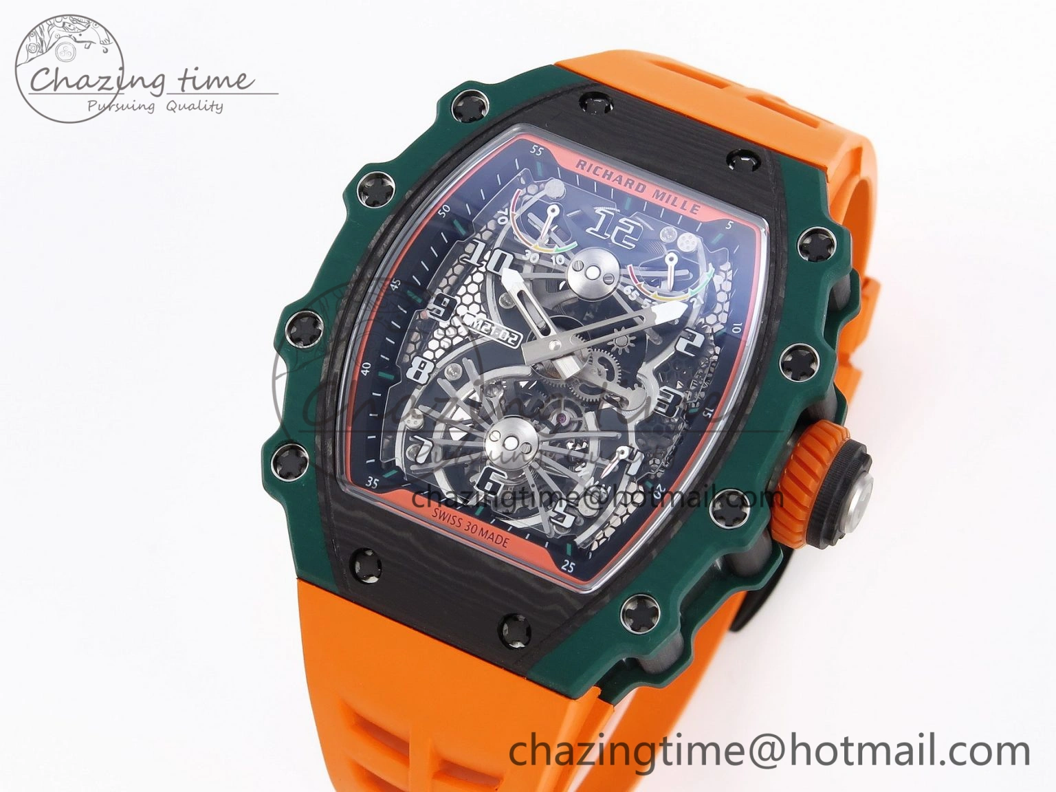 RM21-02 Tourbillon NTPT RMF Best Edition Skeleton Dial on Orange Rubber Strap